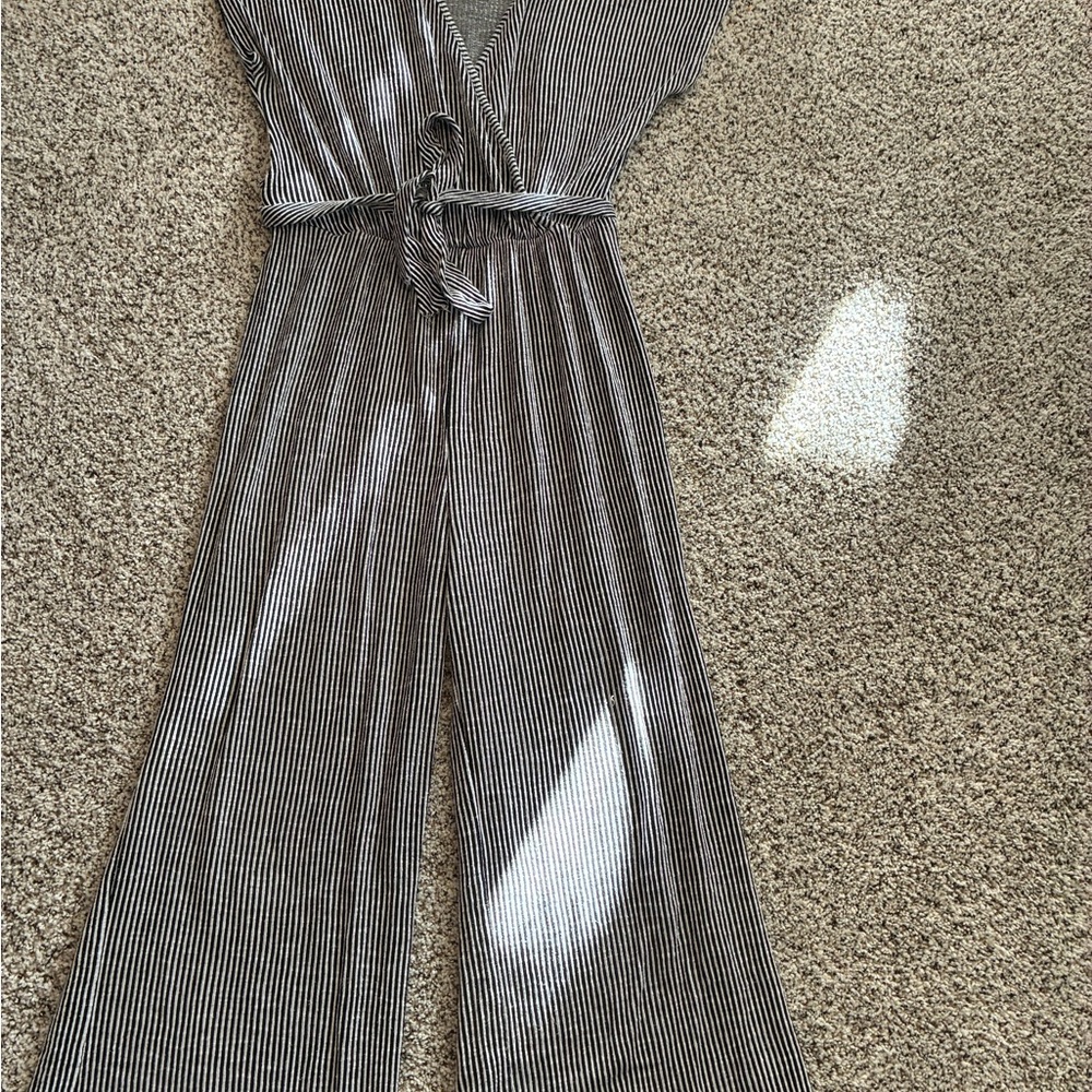 Striped Wide-Leg Jumpsuit in Black and White